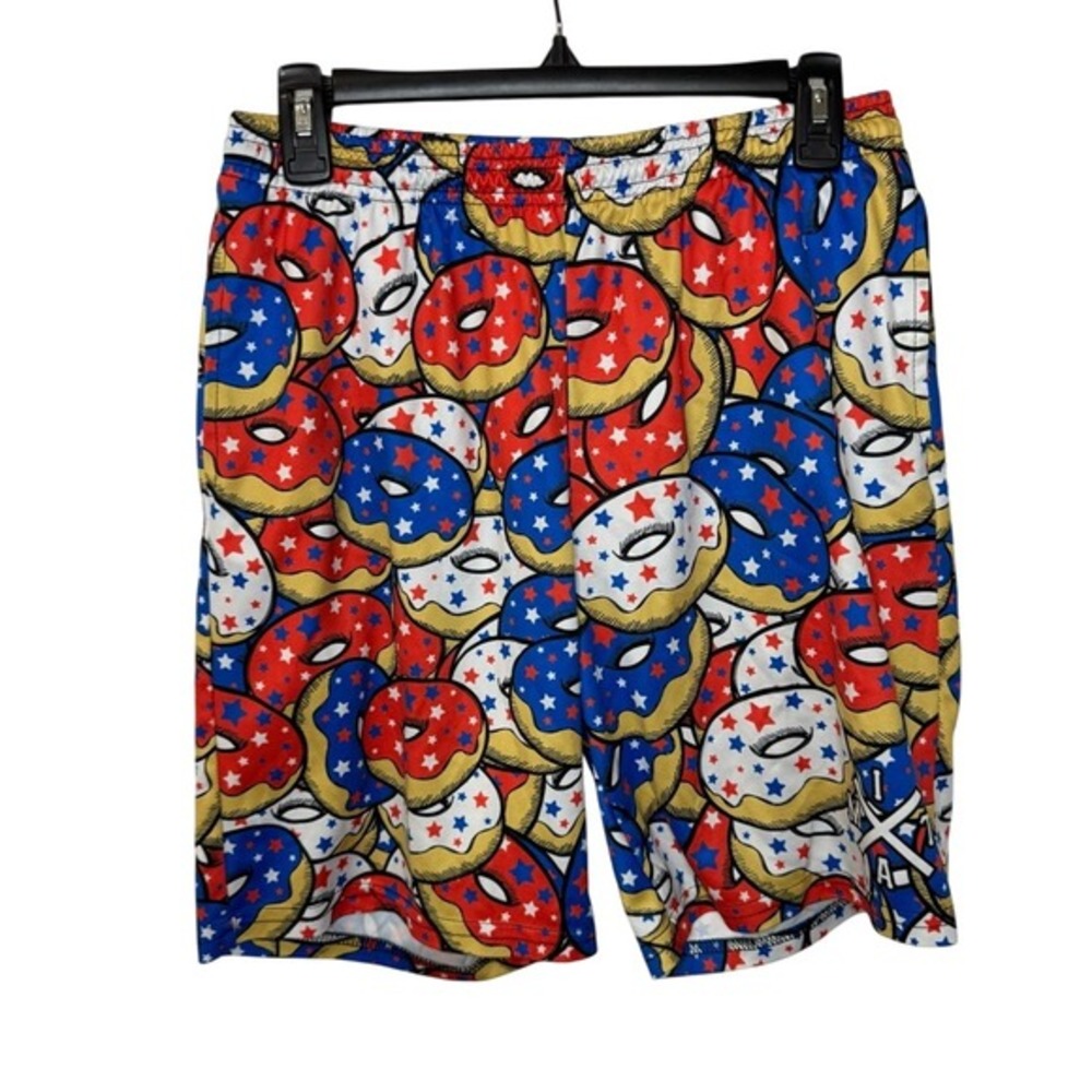Into The AM Mens Patriotic Donut Print Athletic Shorts Red White Blue Stars‎ 34